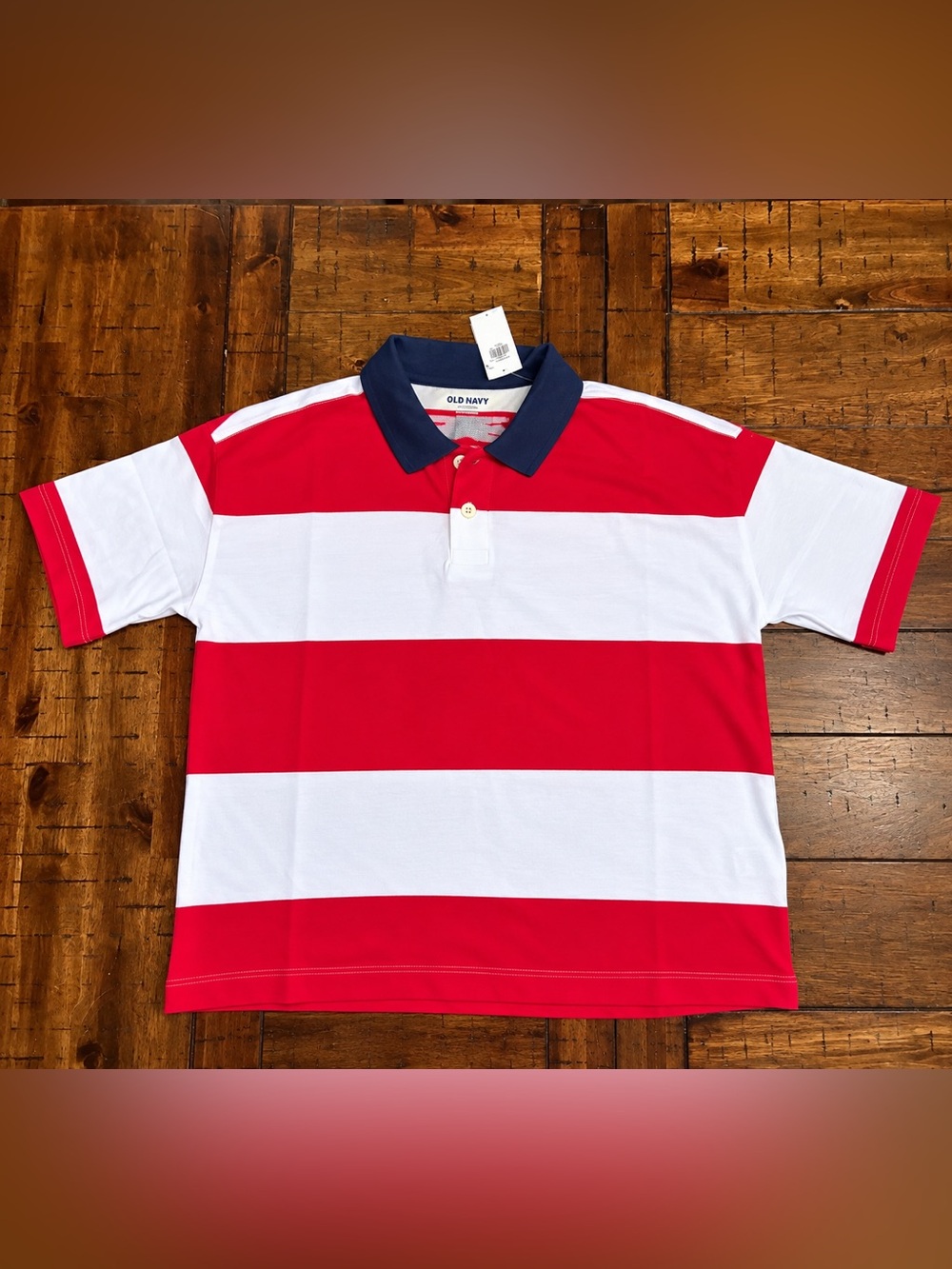 Old Navy Kids Oversized Rugby Polo Shirt Red White Navy Size S (6-7)